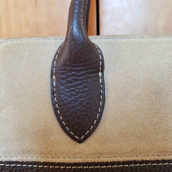 Chocolate Brown and tan Leather and suede Levenger Shoulder Bag Tote - Picture 3 of 8